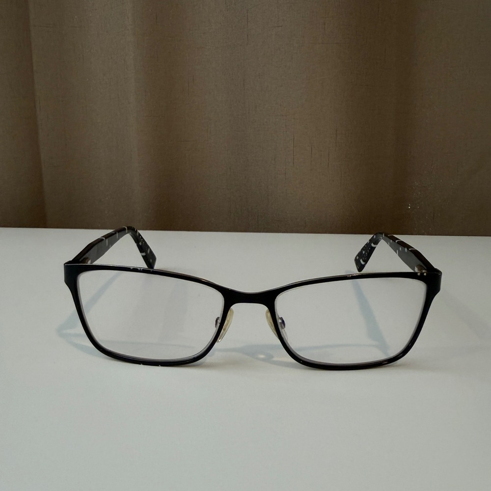 Furla VFU124 Eyeglasses Frames Black Silver‎ Geometric Pattern Temples Womens